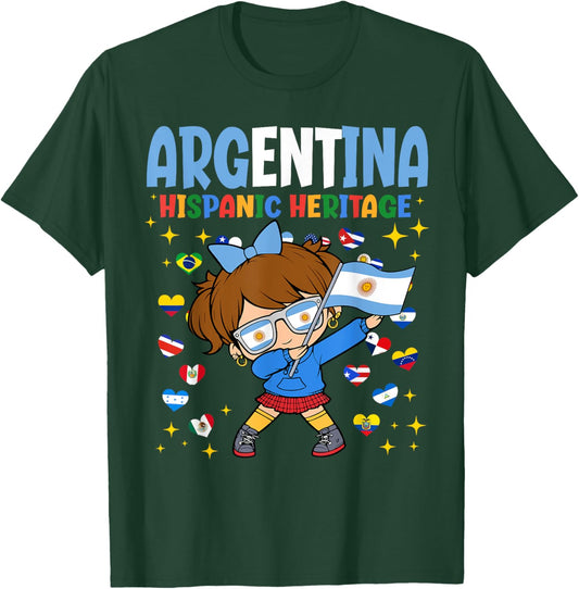 Hispanic Heritage Month Argentina Flag Argentinian Girl Kids T-Shirt - T-Shirt | Forest