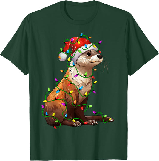 Otter Santa Christmas Tree Lighting Xmas Funny T-Shirt - T-Shirt | Forest