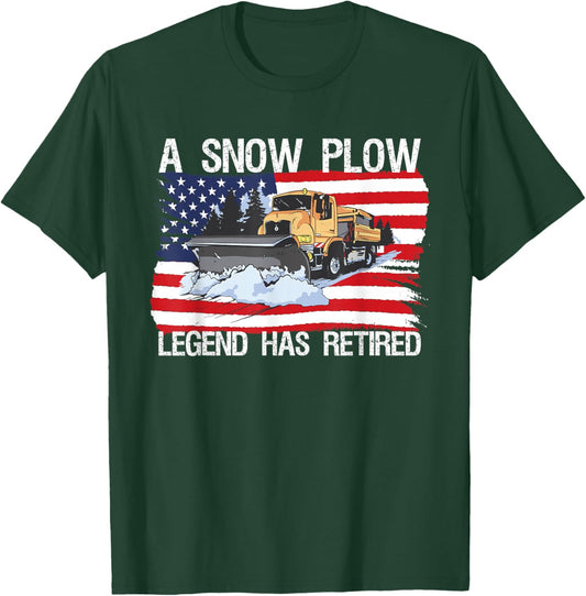 Legend Has Retired USA Flag Snow Plow Snowplow Truck T-Shirt - T-Shirt | Forest