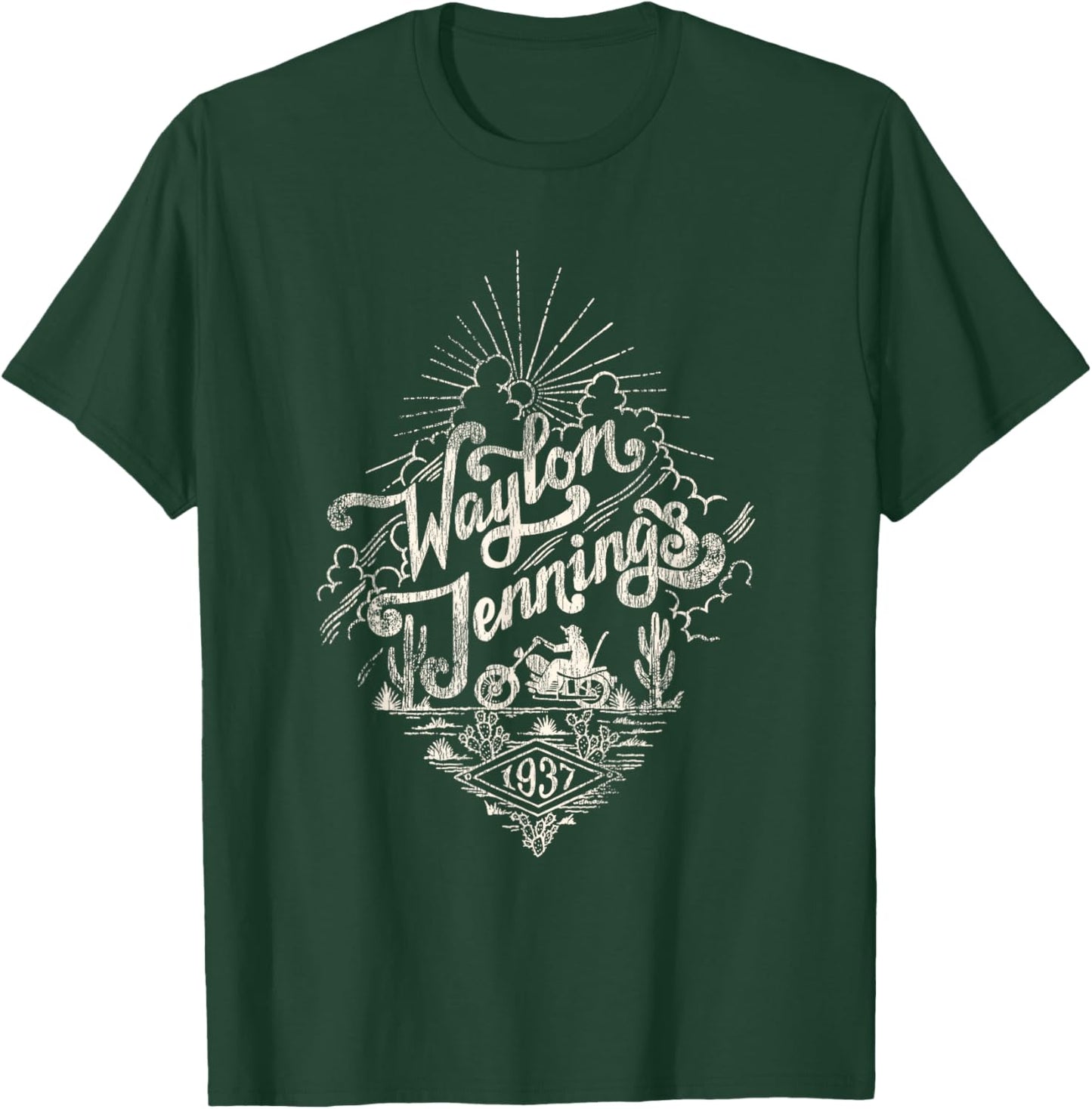 Waylon Jennings - Official Merchandise - Moto T-Shirt - T-Shirt | Forest
