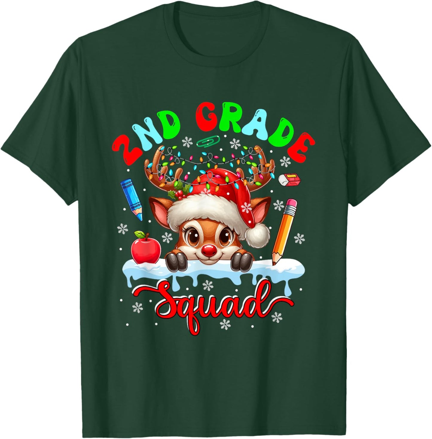 2nd Grade Squad Christmas Reindeer Costume Students Teacher T-Shirt - T-Shirt | Forest
