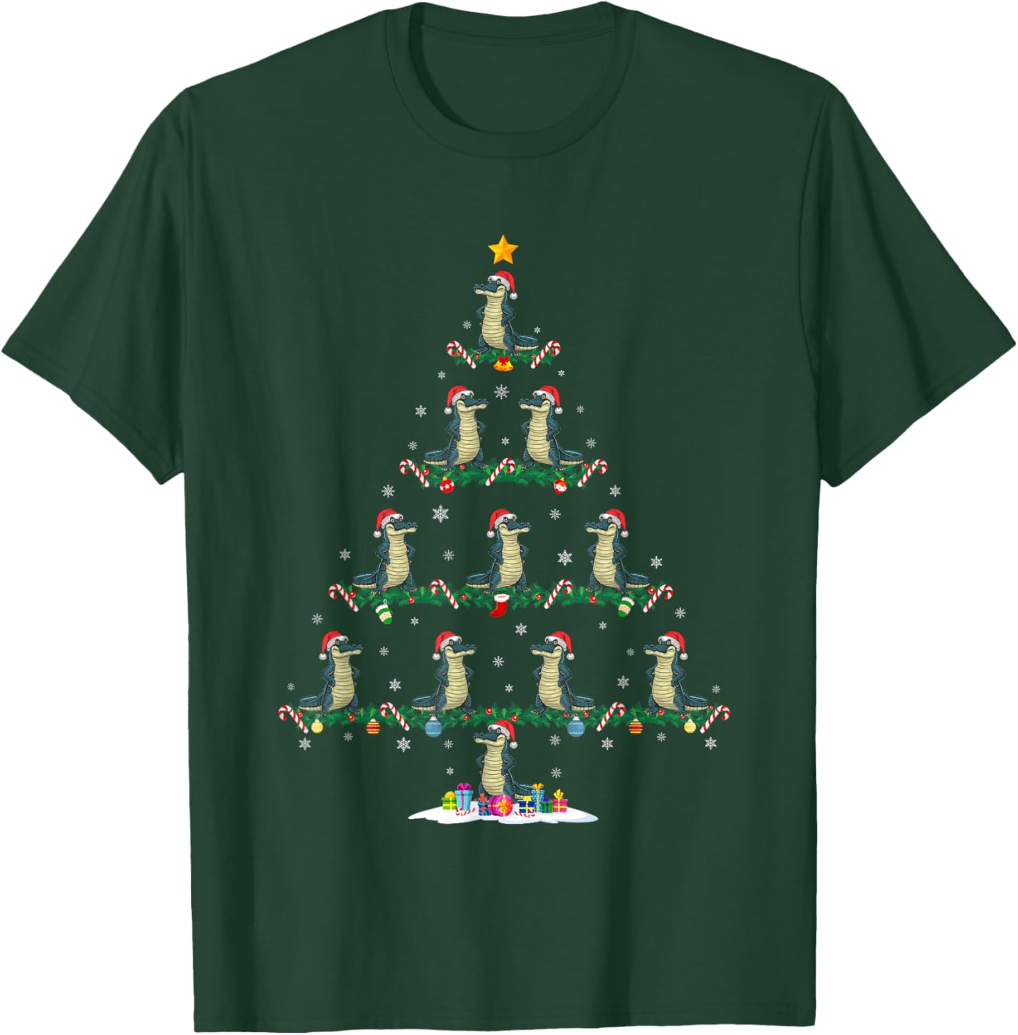 Alligator Christmas Tree Pajama Men Women Kids Ugly Xmas T-Shirt - T-Shirt | Forest