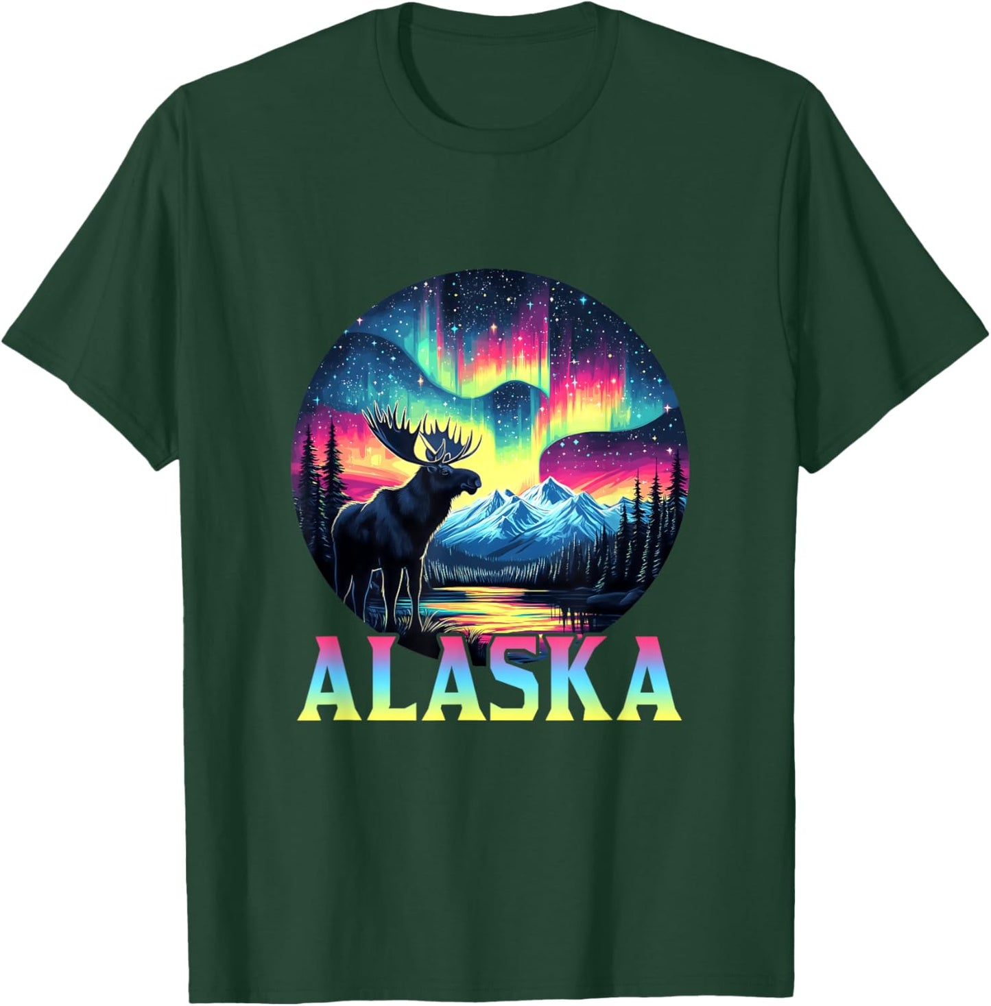 Alaska Northern Lights Aurora Viewing Alaska Vacation Moose T-Shirt - T-Shirt | Forest