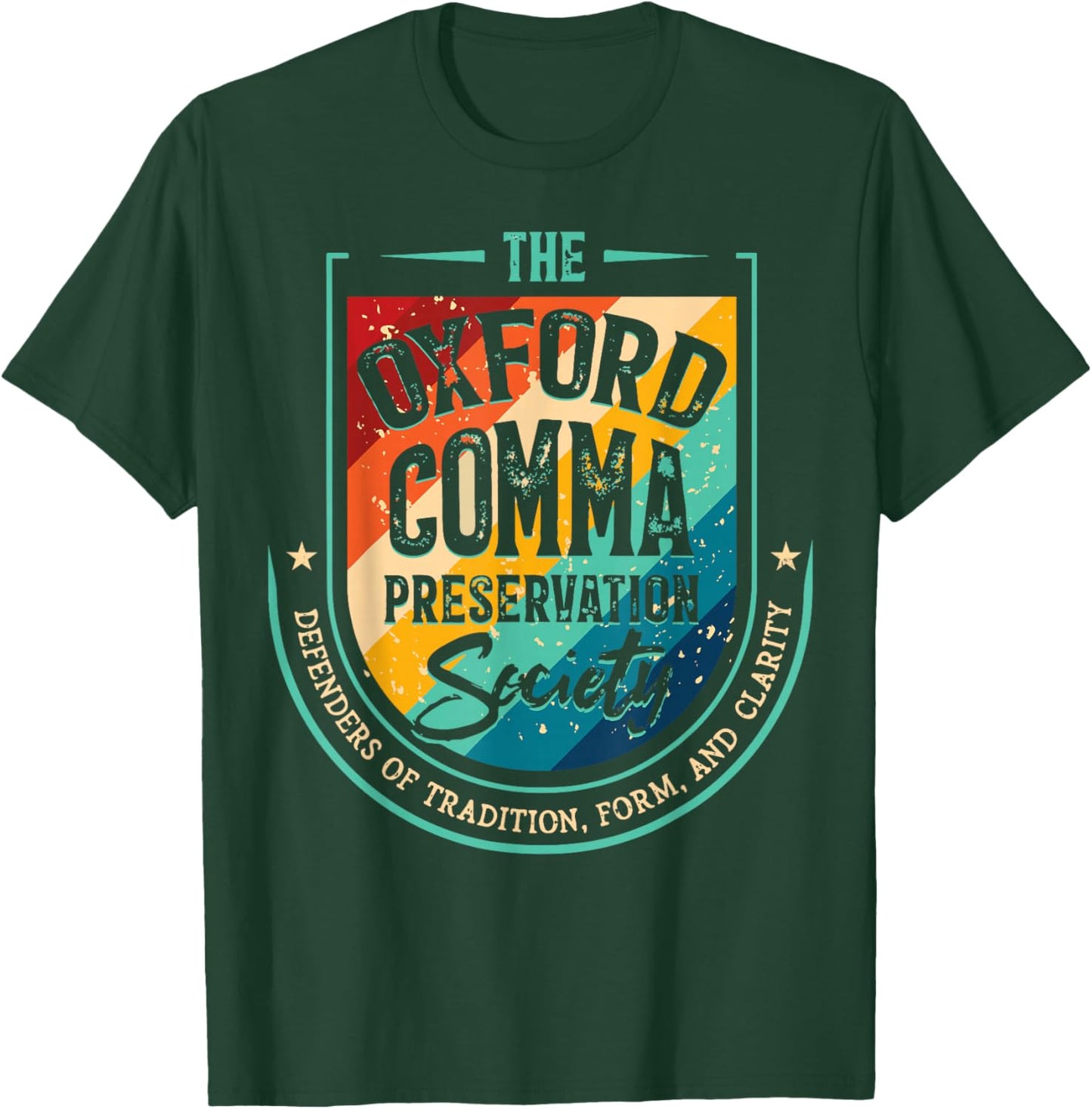 Retro Oxford Comma Preservation Society Funny Grammar T-Shirt - T-Shirt | Forest