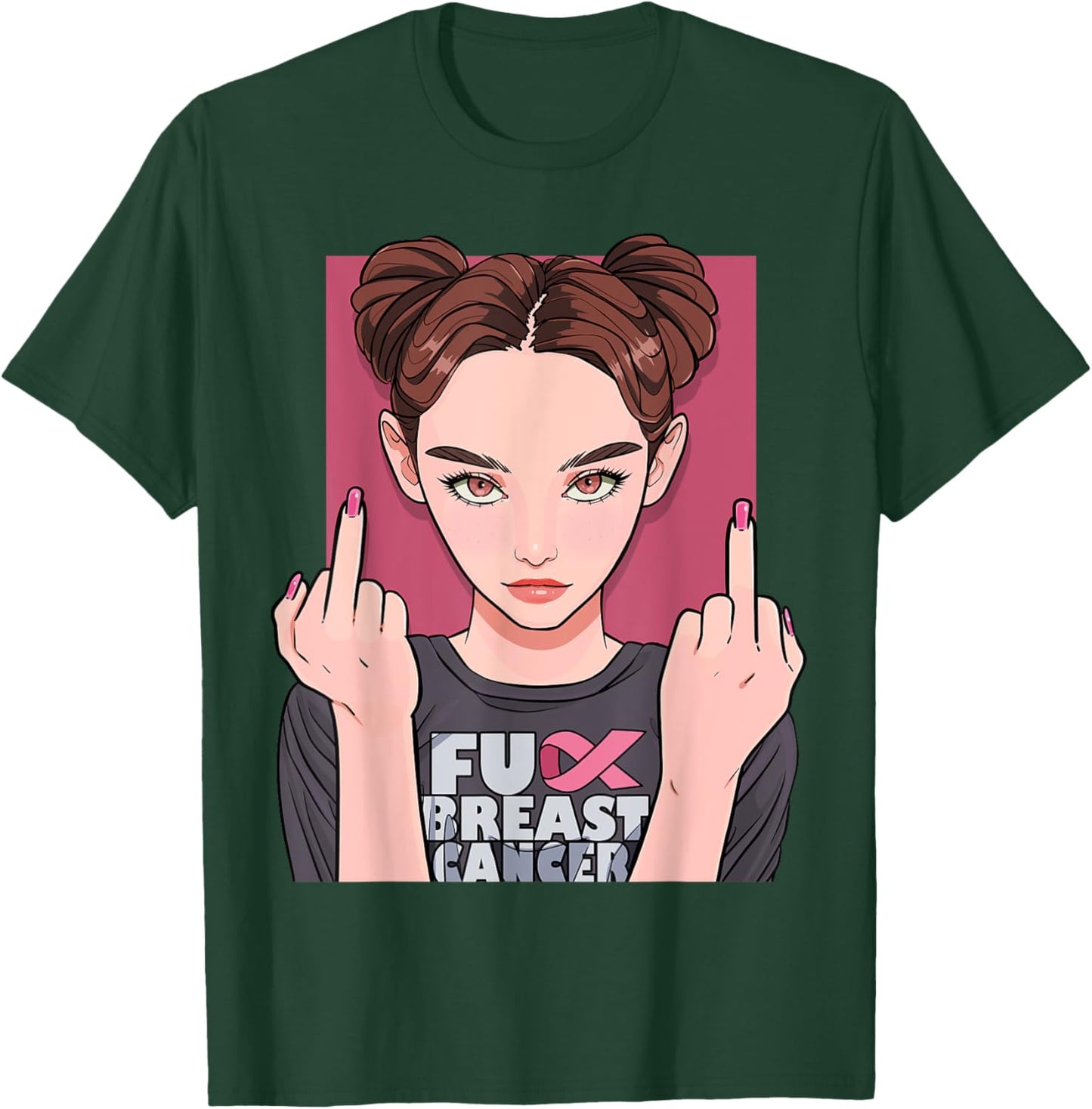 Fuck Breast Cancer Pink Ribbon Awareness Month Survivor T-Shirt - T-Shirt | Forest