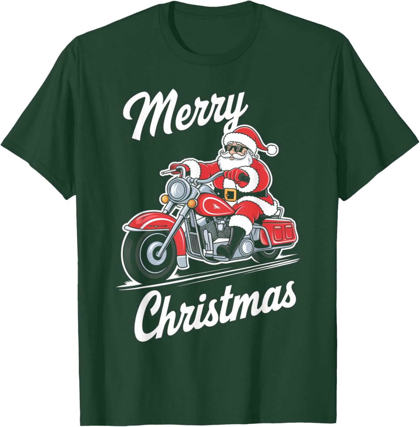 Merry Christmas Santa Riding Motorcycle Biker Lover Xmas T-Shirt - T-Shirt | Forest