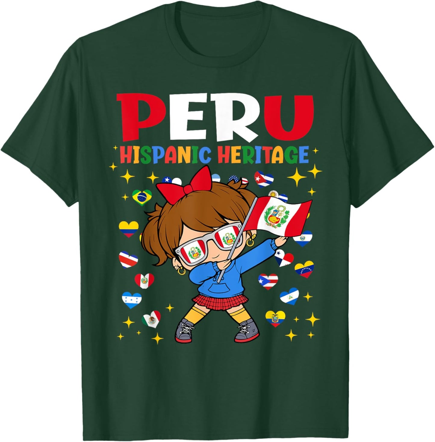 Hispanic Heritage Month Peru Flag Peruvian Girl Kids T-Shirt - T-Shirt | Forest
