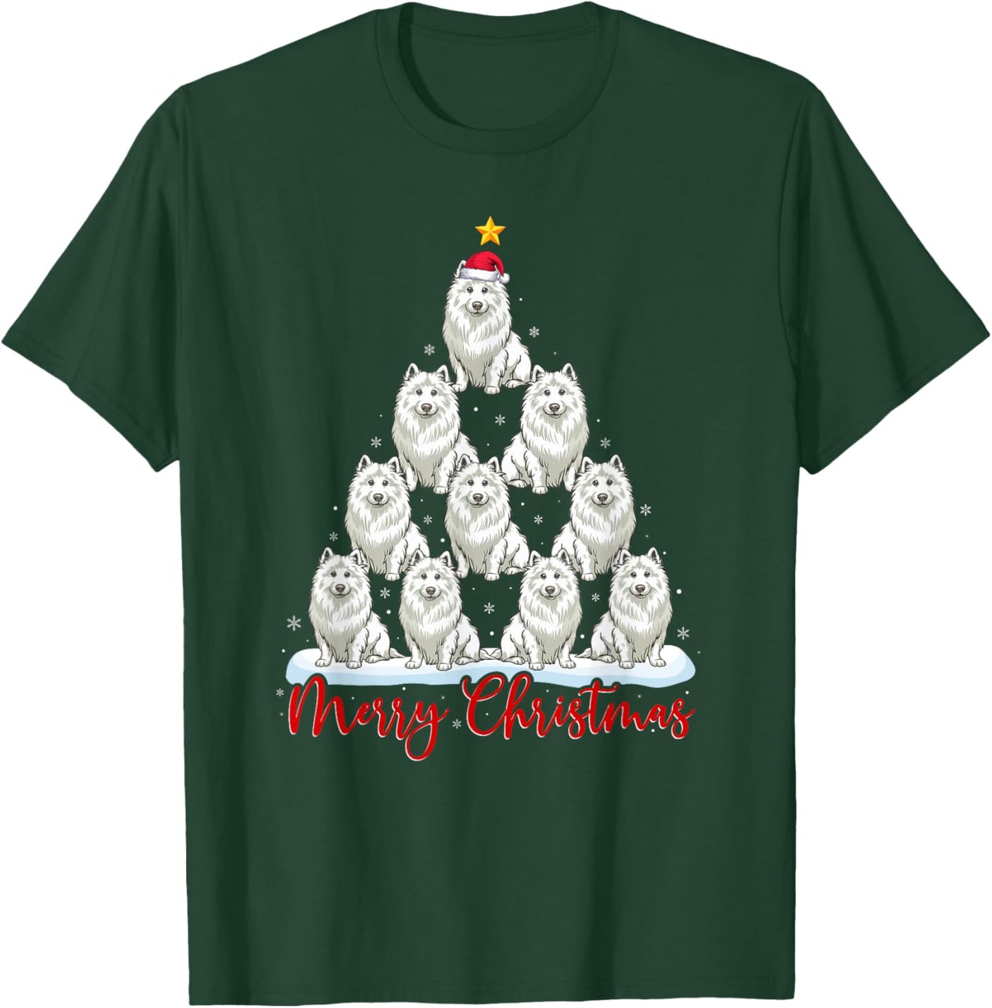 Santa Hat Ugly Xmas Funny Samoyed Dog Christmas Tree T-Shirt - T-Shirt | Forest