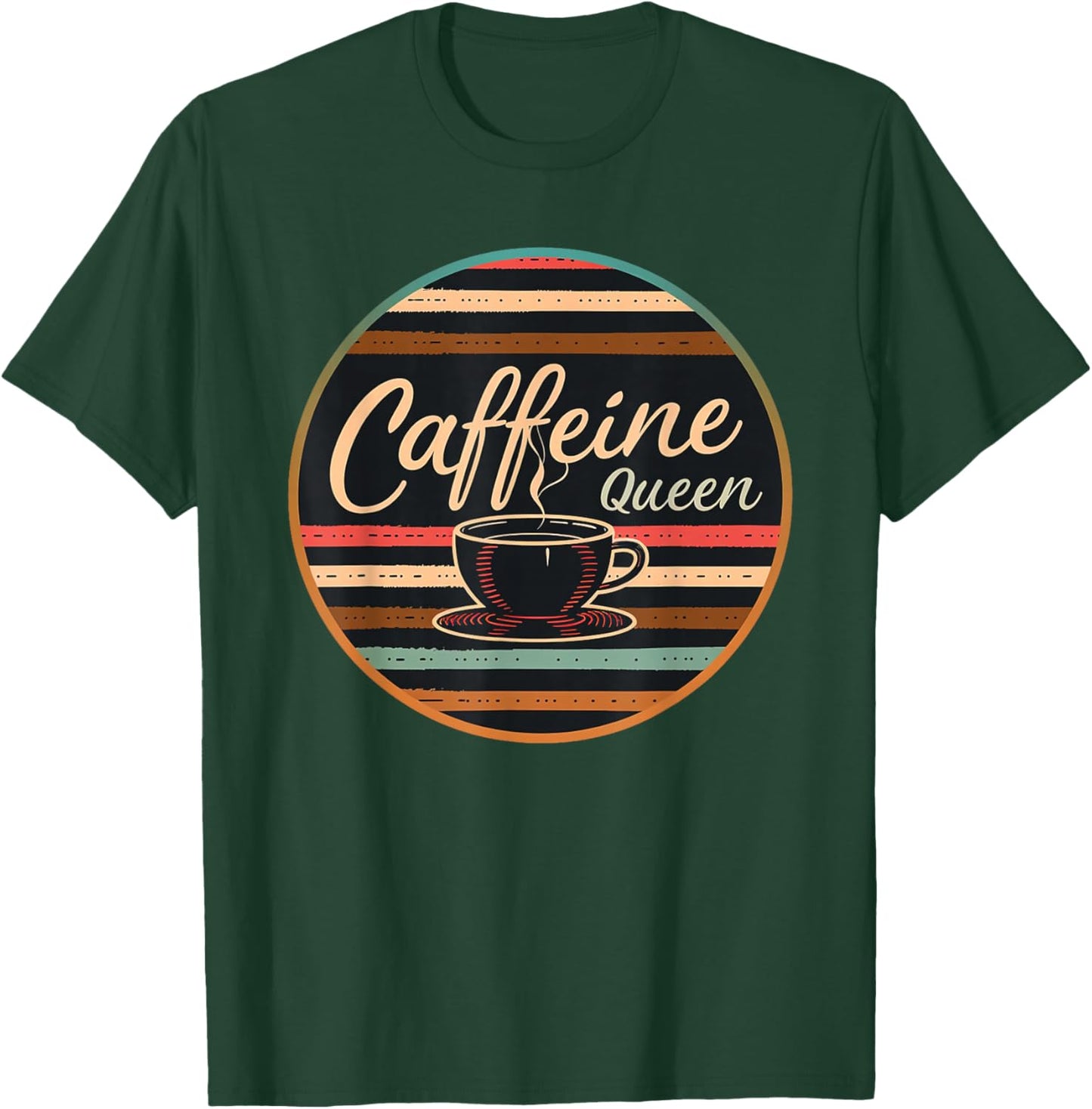 Caffeine Queen Coffee - Lover Retro Funny 70s 80s Barista T-Shirt - T-Shirt | Forest