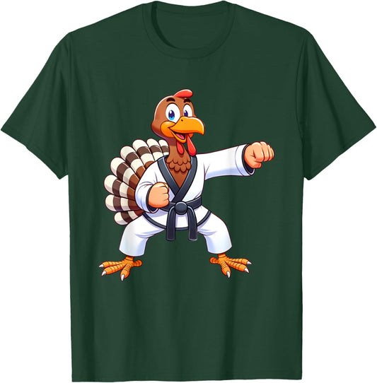 Thanksgiving MMA Kickboxing Judo Karate Turkey Kids Teens T-Shirt - T-Shirt | Forest