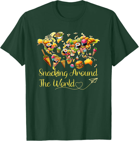 Snacking Around The World Funny Global Food T-Shirt - T-Shirt | Forest