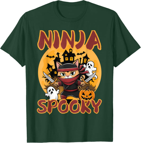 Ninja Spooky Halloween whit pumpkin Ninja Cat T-Shirt - T-Shirt | Forest