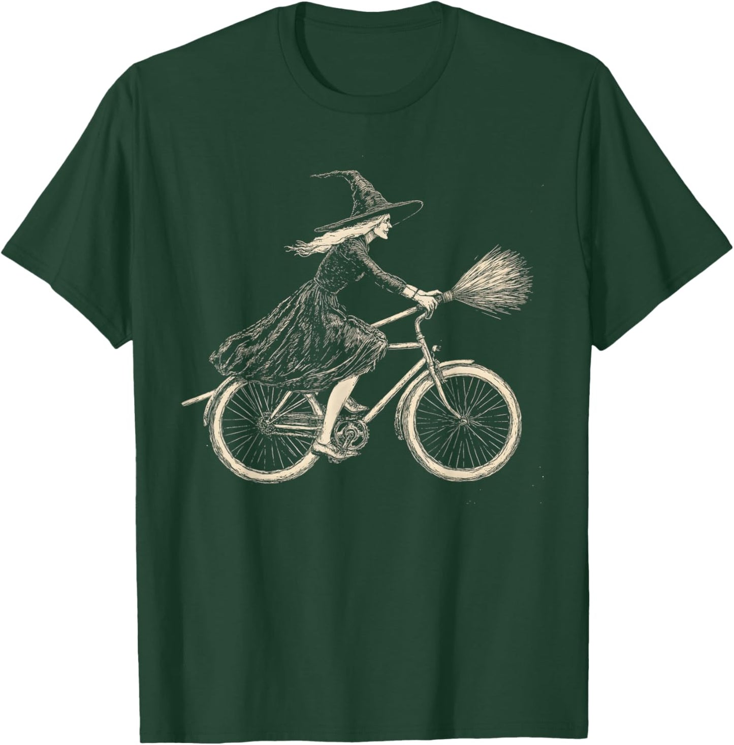 Vintage Halloween Witch on Bicycle Witches Cycling T-Shirt - T-Shirt | Forest