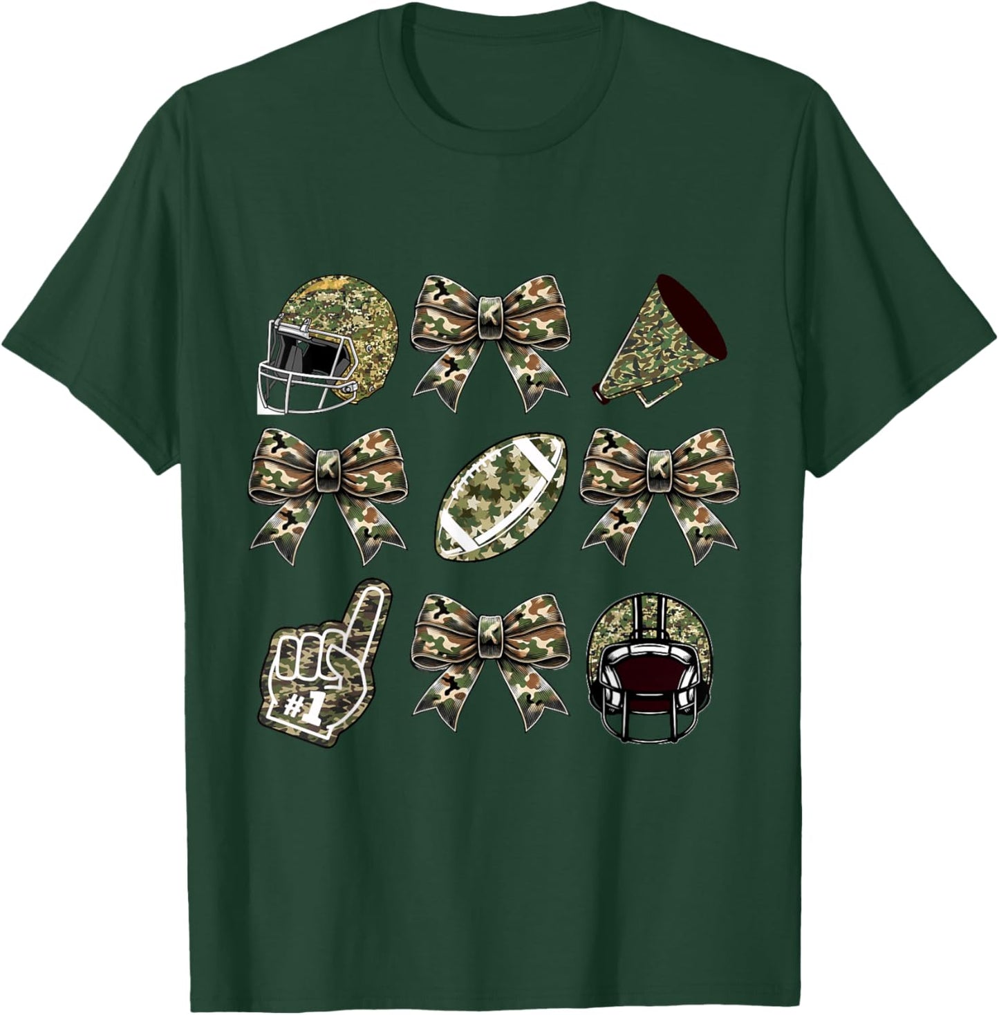 Camo Football Coquette Bow Football Mom Game Day Girls Women T-Shirt - T-Shirt | Forest