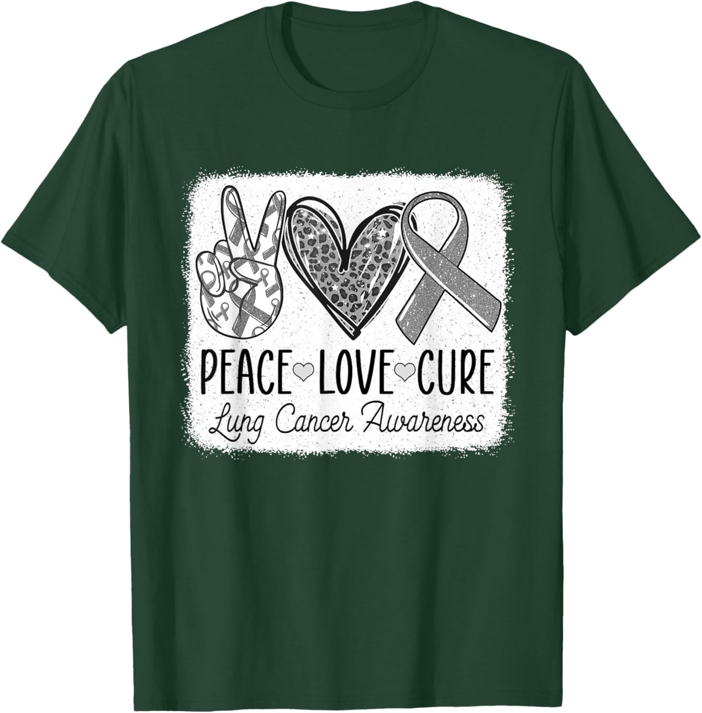 Lung Cancer Awareness Peace Love Cure White Ribbon T-Shirt - T-Shirt | Forest