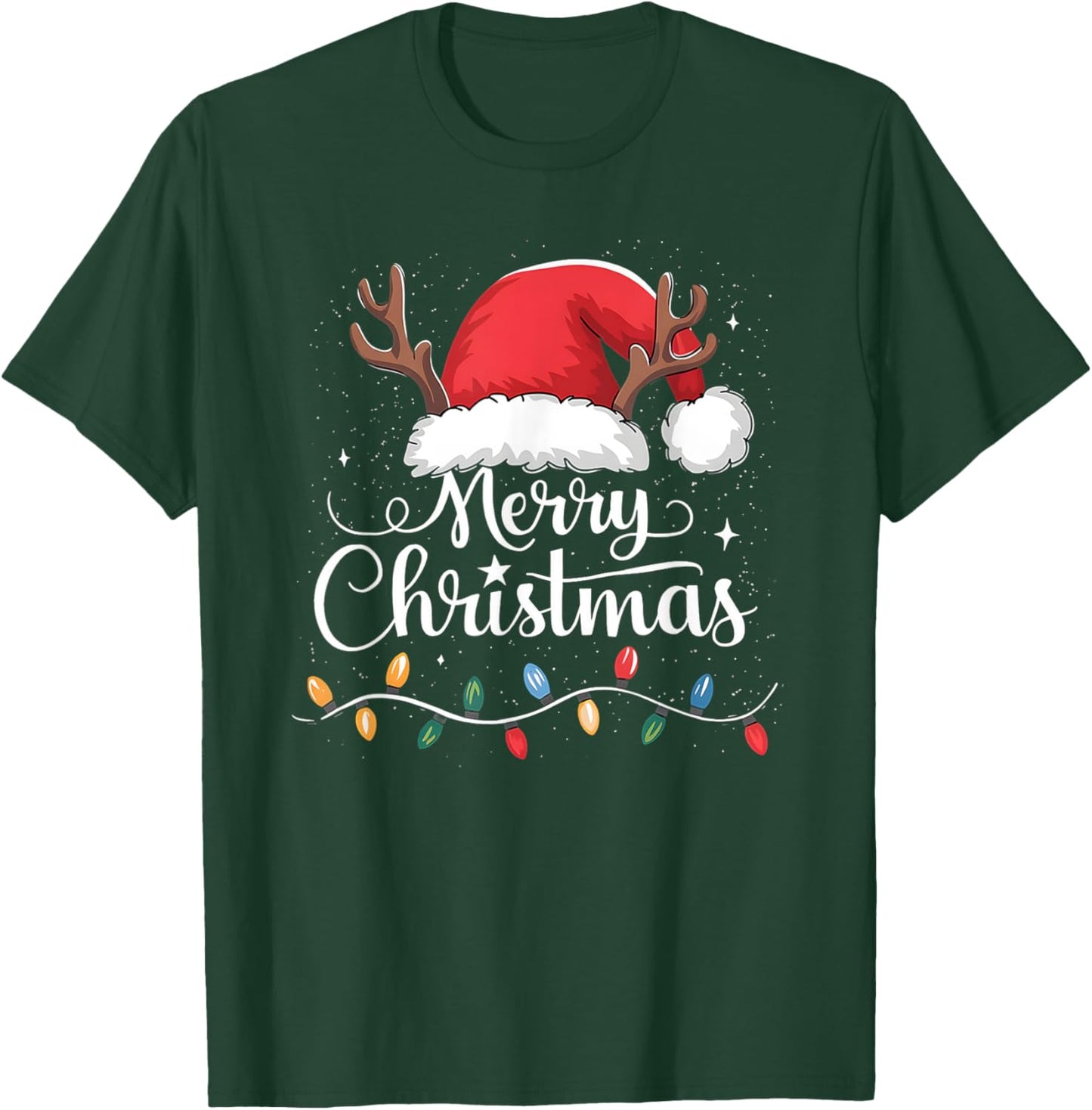 Merry Christmas Red Santa Hat Reindeer Xmas Family Men Women T-Shirt - T-Shirt | Forest