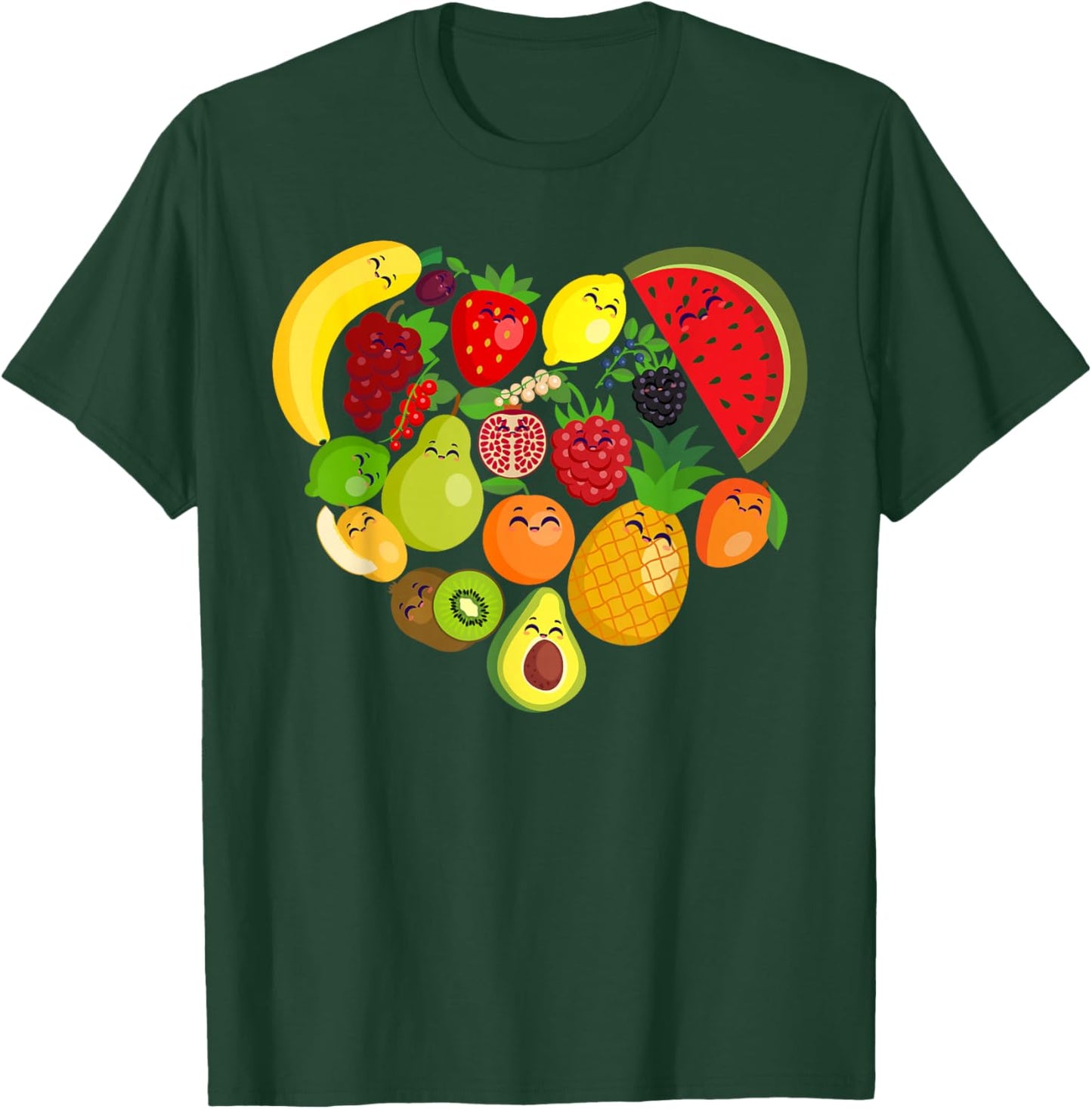 Funny Fruits Collage Cute heart Fruit and Vegetables T-Shirt - T-Shirt | Forest