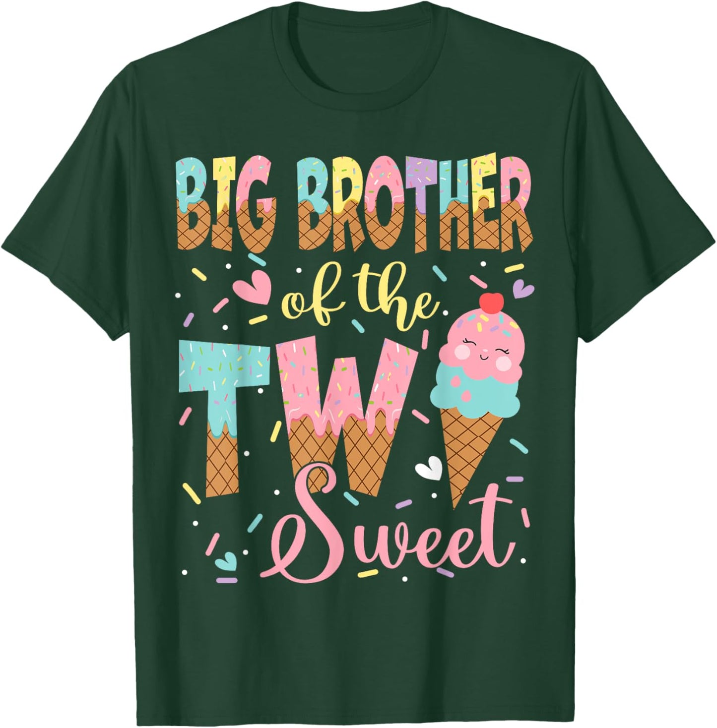 Big Brother Of The Two Sweet 2Nd Birthday Girl Ice Cream T-Shirt - T-Shirt | Forest