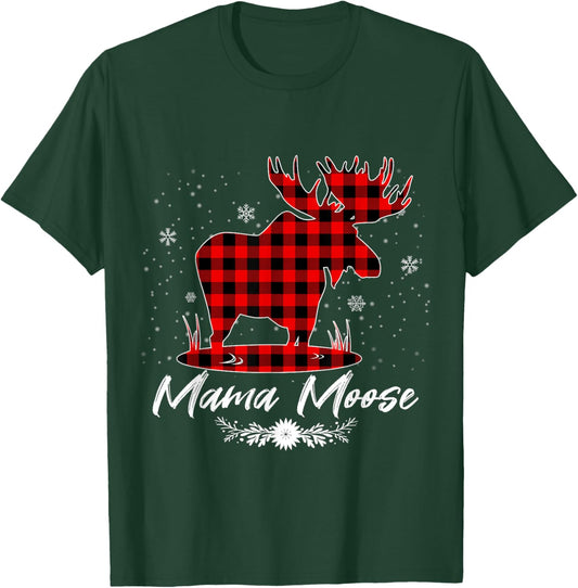 Mama Moose Family Christmas Pajama Red& Black Plaid Flannel T-Shirt - T-Shirt | Forest