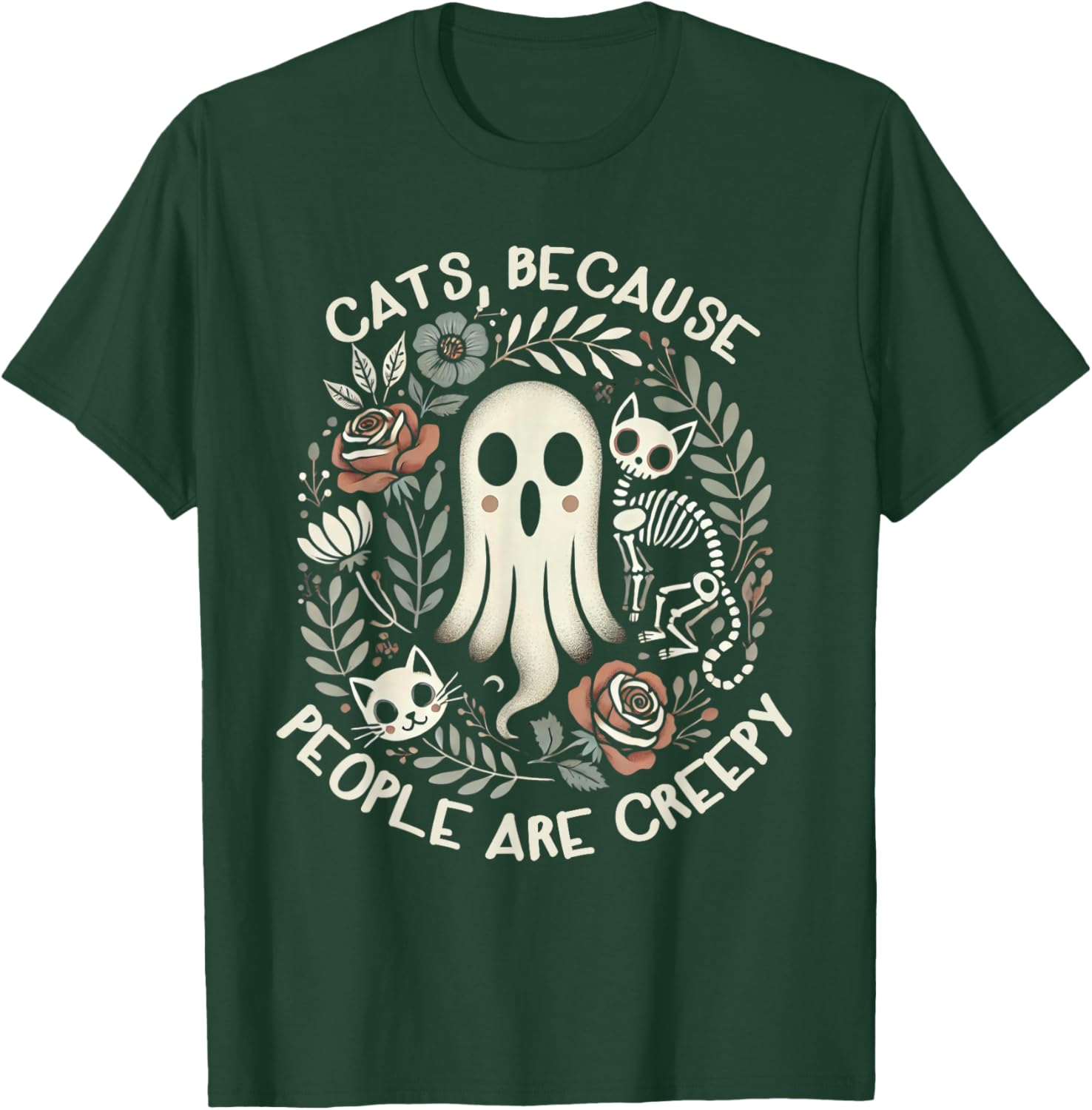Retro Cats Because People Are Creepy Shirt Halloween T-Shirt - T-Shirt | Forest