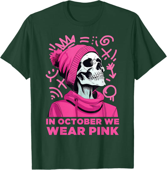 In October We Wear Pink Halloween Breast Cancer Awareness T-Shirt - T-Shirt | Forest