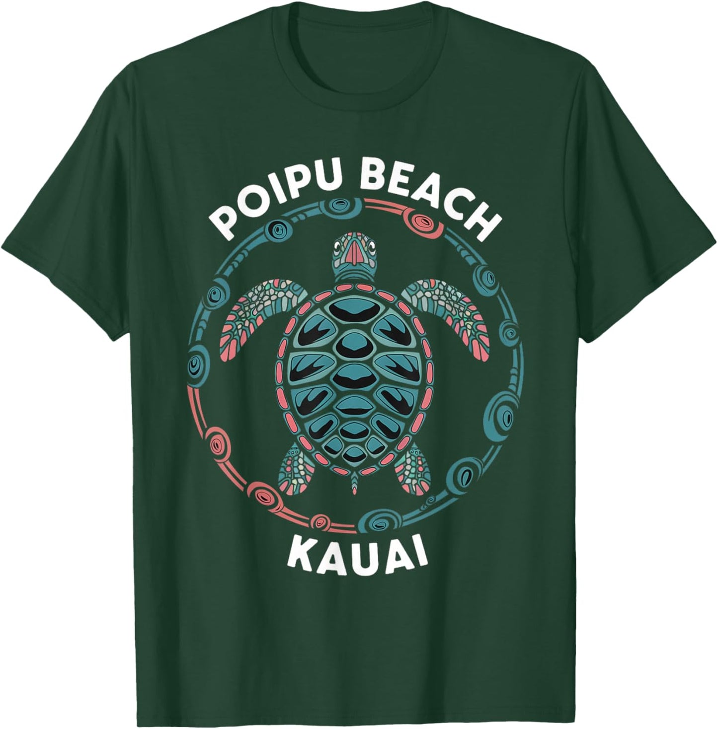 Poipu Beach Kauai Hawaii Islands Tropical Tribal Turtle T-Shirt - T-Shirt | Forest