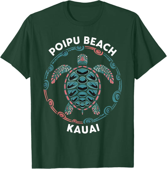 Poipu Beach Kauai Hawaii Islands Tropical Tribal Turtle T-Shirt - T-Shirt | Forest
