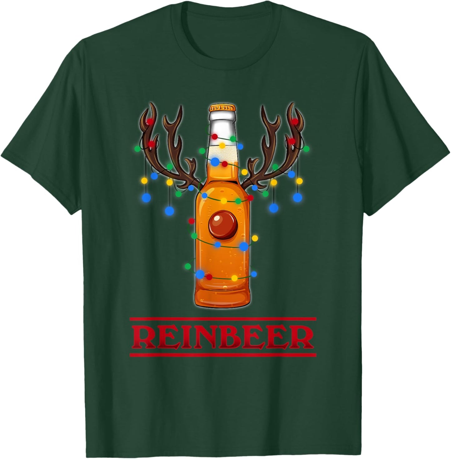 Reindeer Beer Christmas Lights Gifts Beer Lover Christmas T-Shirt - T-Shirt | Forest