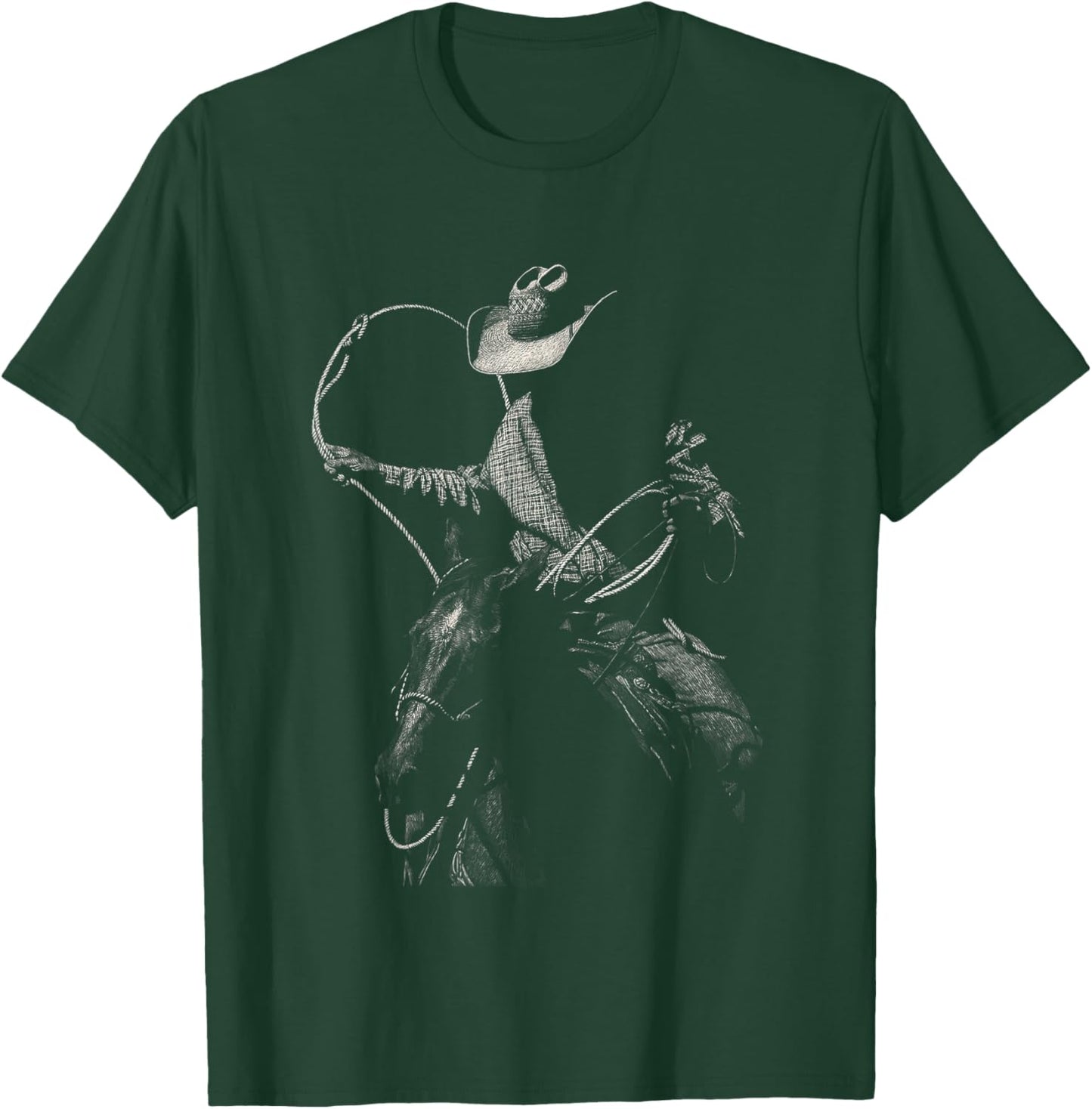 Rodeo Cowboy Dark Western Horse Art T-Shirt - T-Shirt | Forest