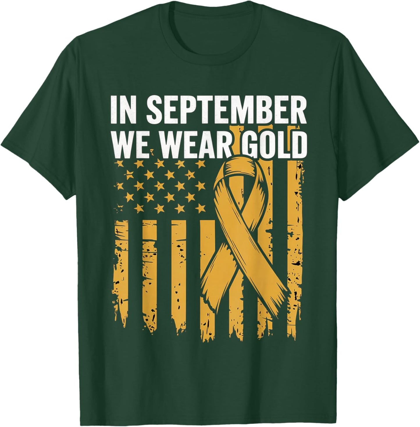 In September We Wear Gold Childhood Cancer Awareness Us Flag T-Shirt - T-Shirt | Forest