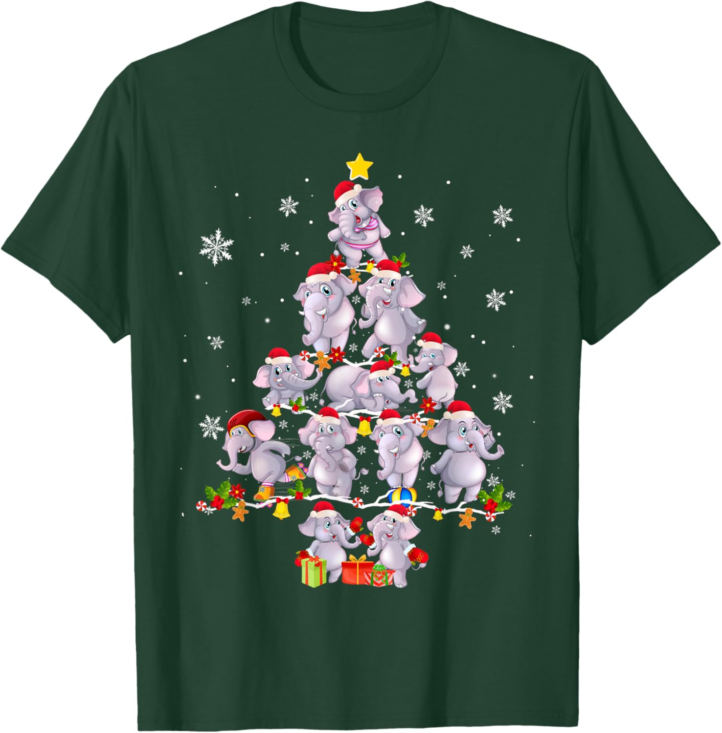 Elephant Santa Snow Tree Merry Christmas Elephant Lover T-Shirt - T-Shirt | Forest