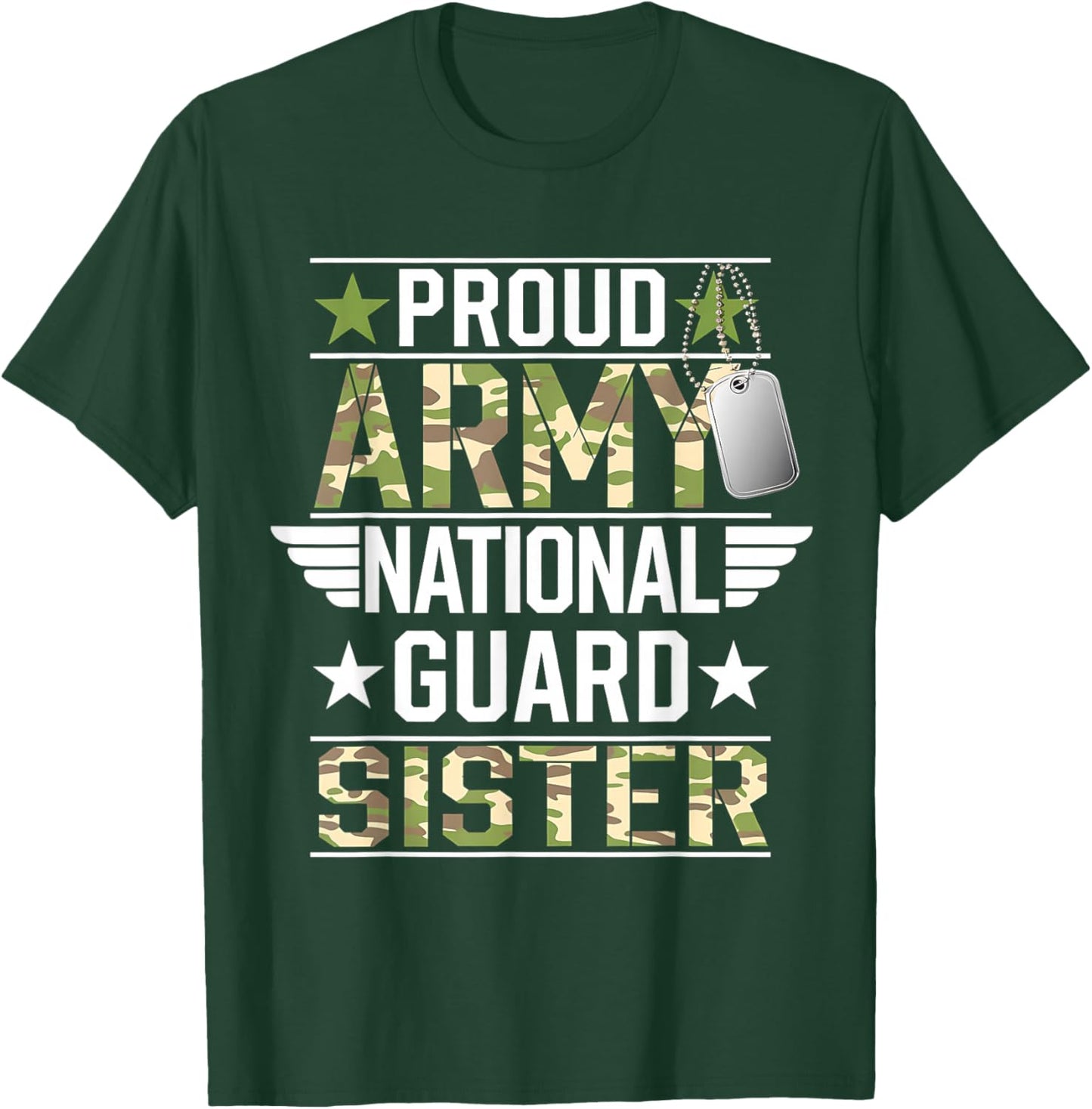 Proud Army National Guard Sister Veterans Day American Flag T-Shirt - T-Shirt | Forest