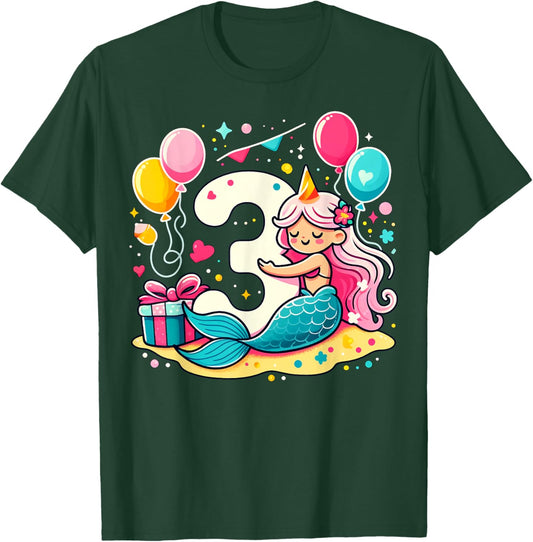 Mermaid 3rd birthday boy girl 3 year old third three Mermaid T-Shirt - T-Shirt | Forest