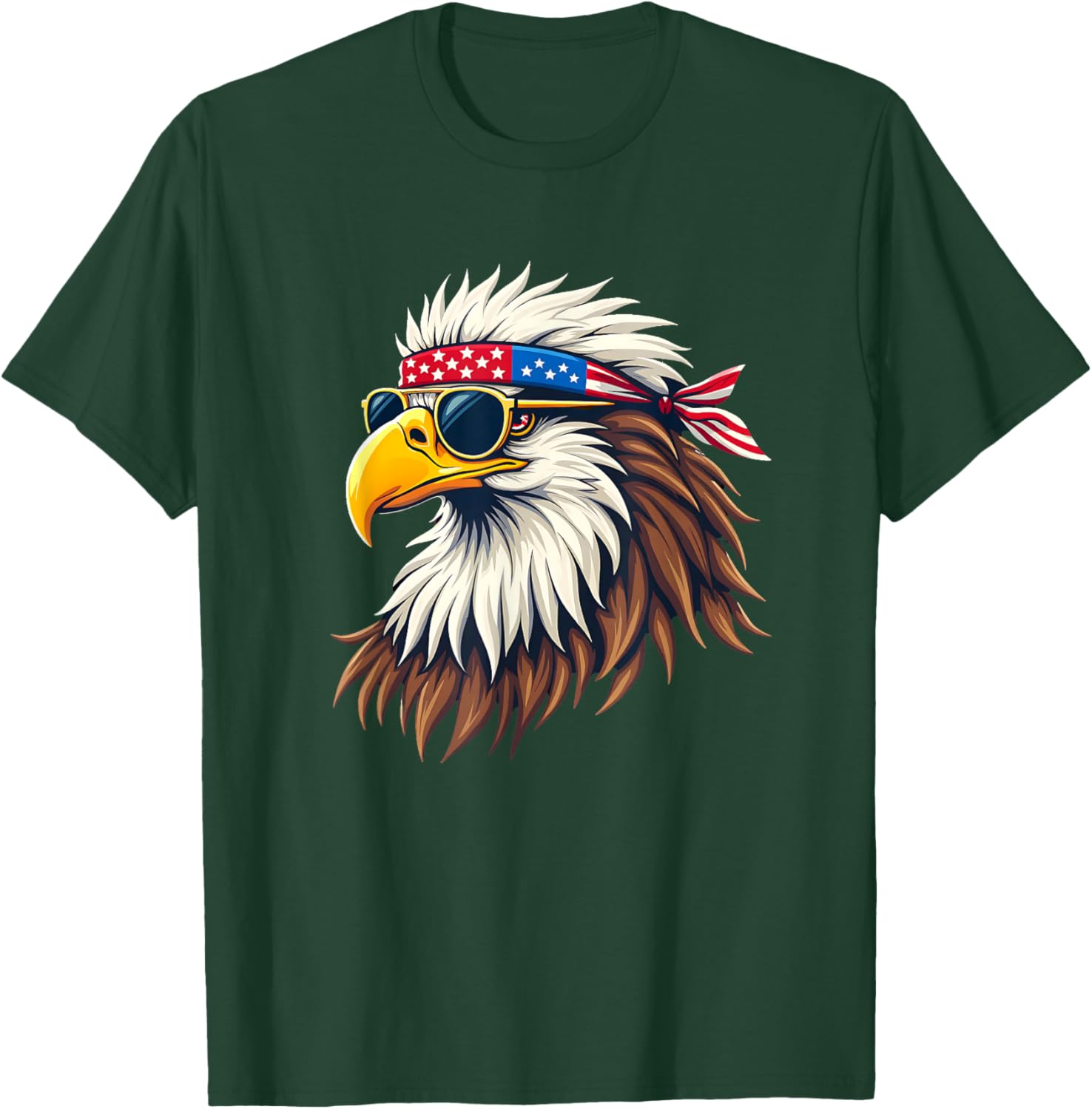 Patriotic Eagle Graphic - Retro American Flag Design T-Shirt - T-Shirt | Forest