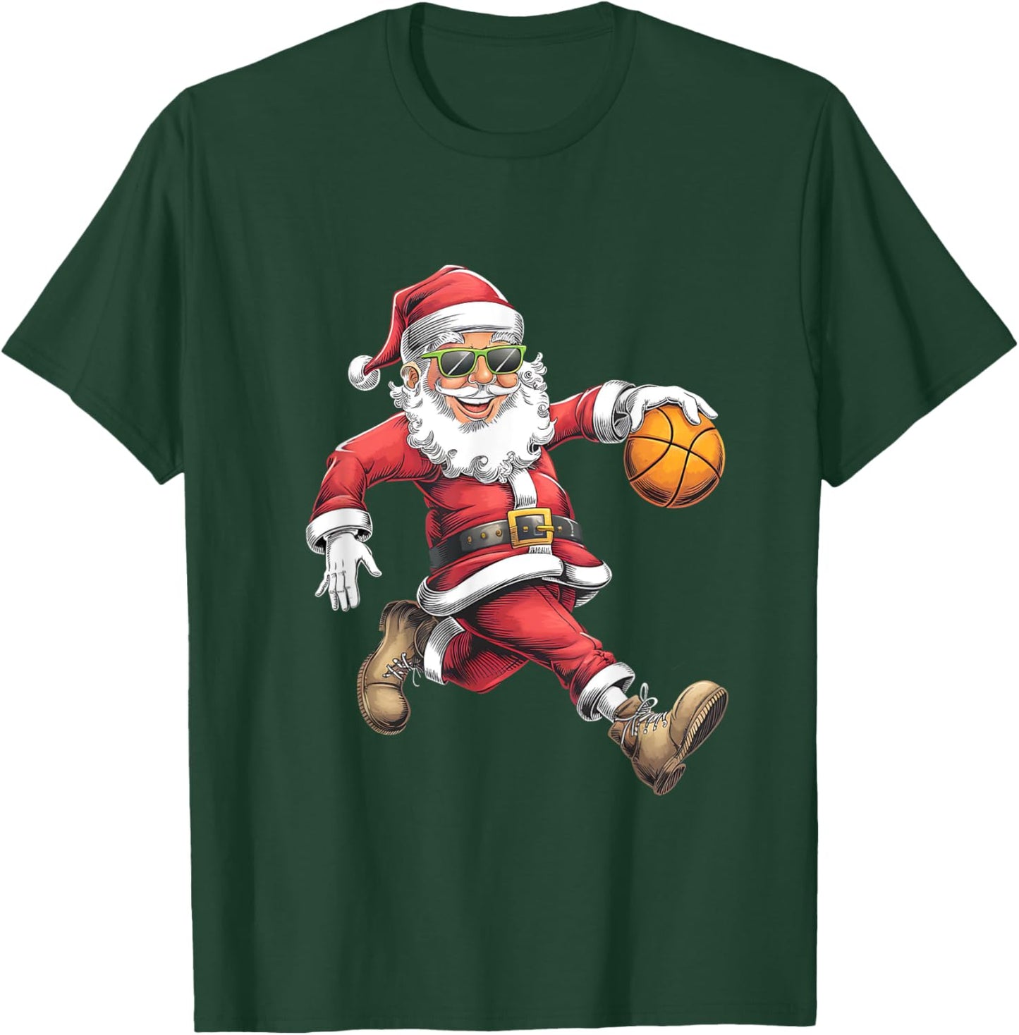 Christmas Santa Claus Dunking A Basketball Boys Kids Xmas T-Shirt - T-Shirt | Forest