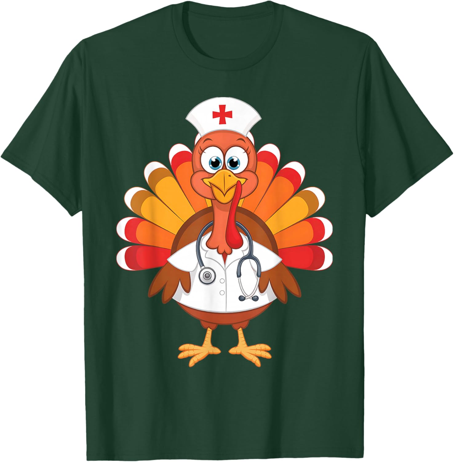 Thanksgiving Scrub Tops Women Turkey Nurse Holiday Nursing T-Shirt - T-Shirt | Forest