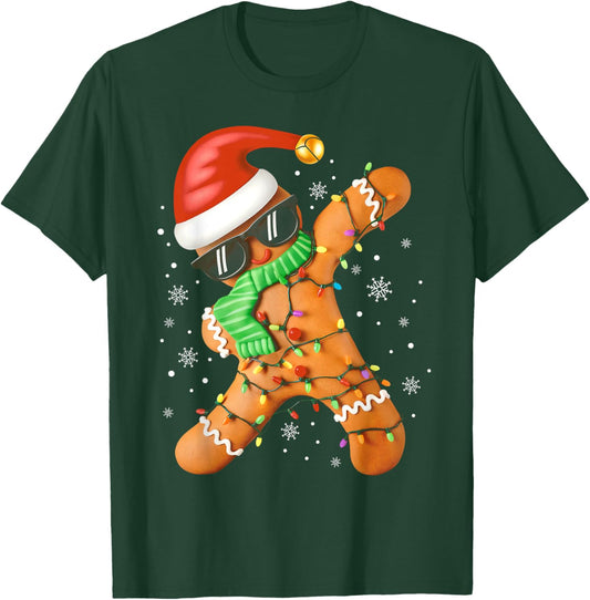 Funny Christmas Boys Kids Dabbing Gingerbread Xmas Pajamas T-Shirt - T-Shirt | Forest