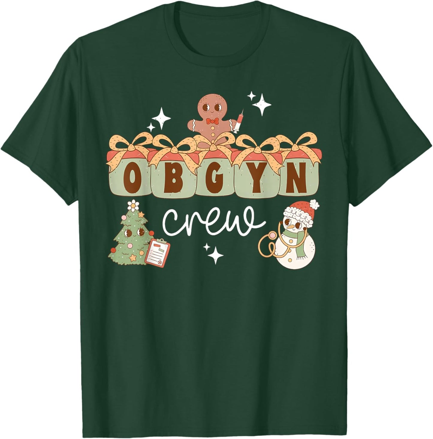 OBGYN Nurse Labor And Delivery Nurse Christmas : Retro OBGYN Crew Obstetrics Team Nursing Team Xmas - Black, Small, -Adults, Short Sleeve T-Shirt - T-Shirt | Forest