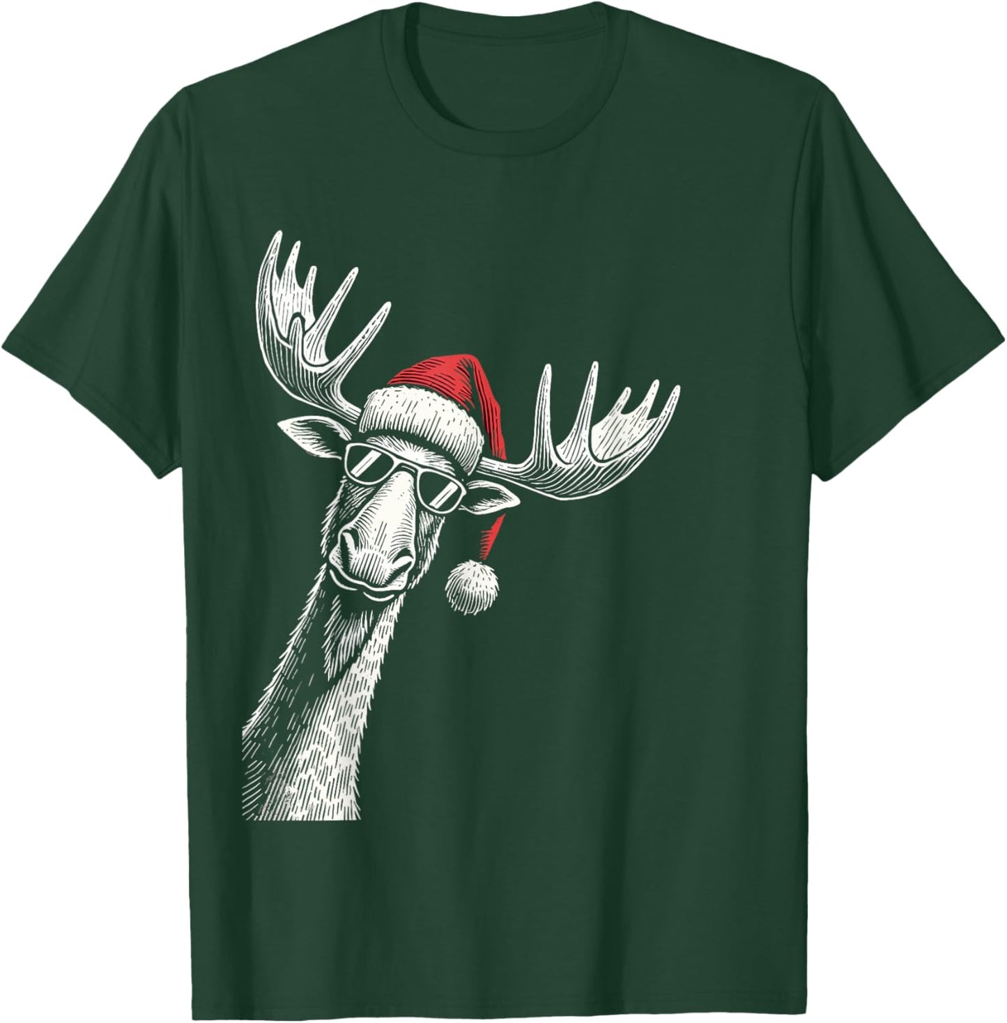 Moose Christmas Santa Hat Pajama Funny Moose Xmas T-Shirt - T-Shirt | Forest
