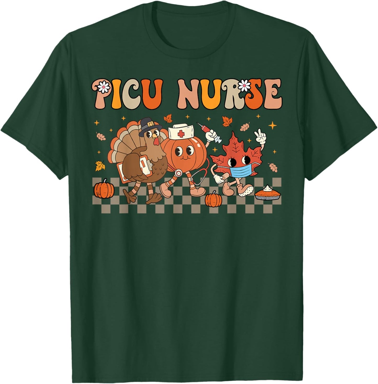 PICU Nurse Crew Fall Pediatric Nurse Thanksgiving Women T-Shirt - T-Shirt | Forest