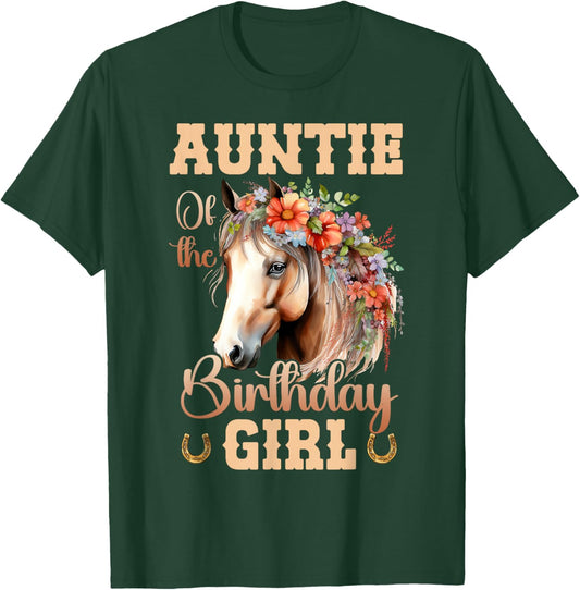 Cute Auntie Of The Birthday Girl Horse Family Party T-Shirt - T-Shirt | Forest