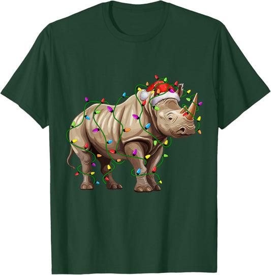 Rhino Santa Christmas Tree Lighting Xmas Funny T-Shirt - T-Shirt | Forest