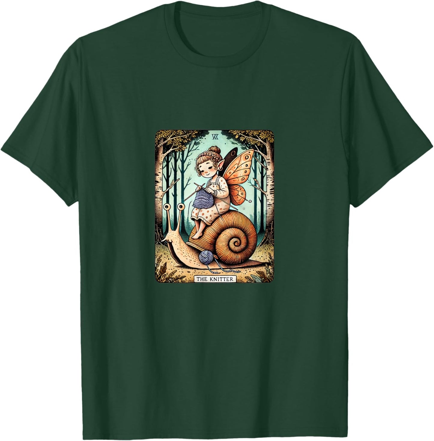 Fairy The Knitter Tarot Card Snail Illustration Knitting T-Shirt - T-Shirt | Forest