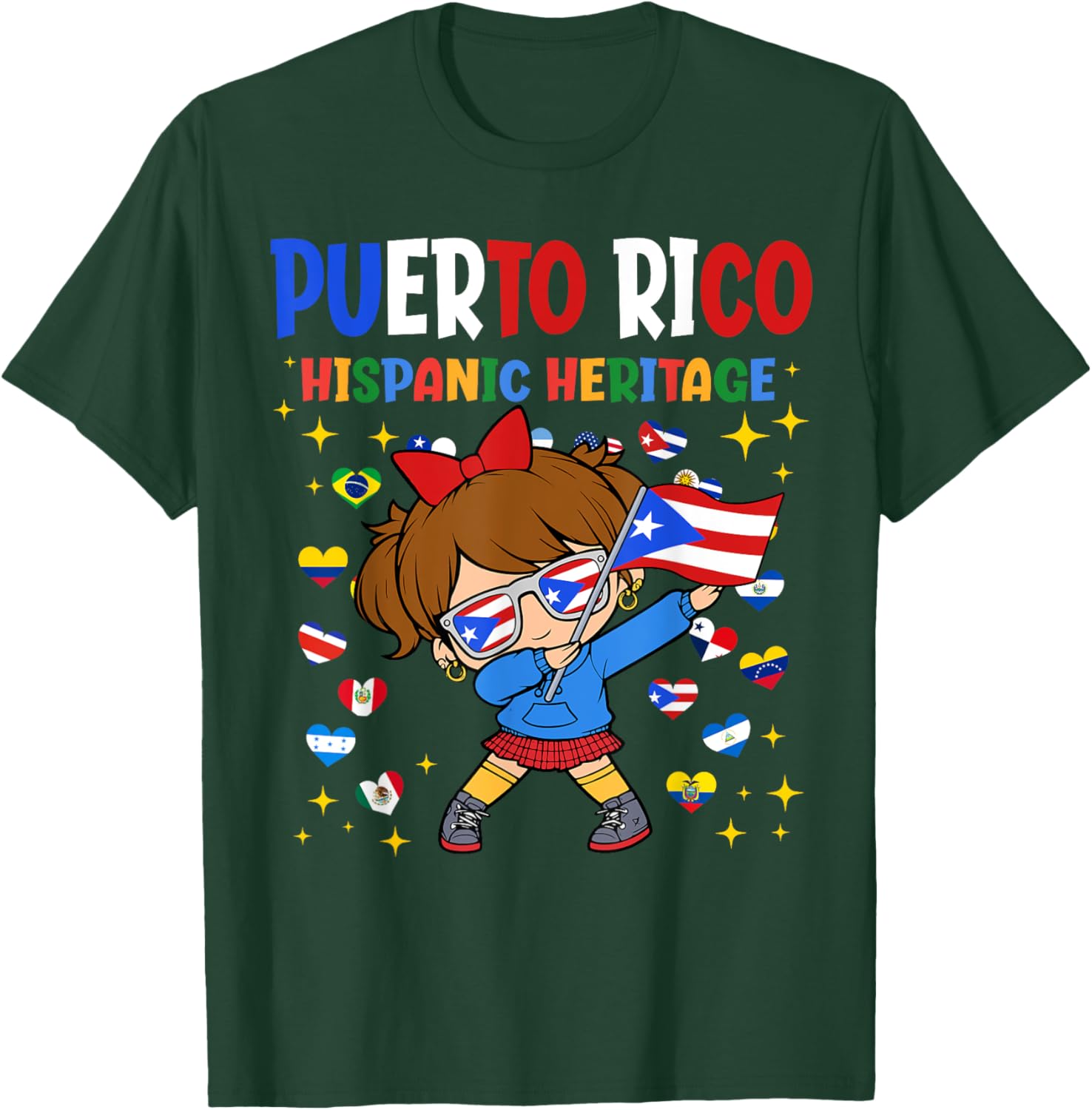Hispanic Heritage Month Puerto Rico Flag Girl Kids T-Shirt - T-Shirt | Forest