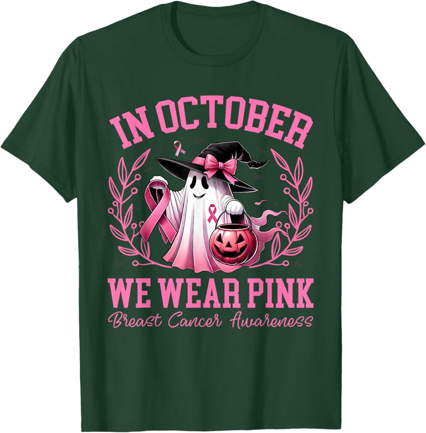 Breast Cancer Shirts Women Halloween In October We Wear Pink T-Shirt - T-Shirt | Forest