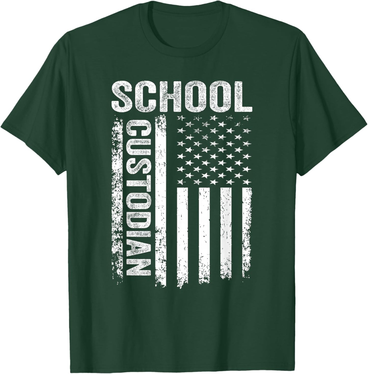 Funny 1st Day Of School, Custodian American Flag 4th Of July T-Shirt - T-Shirt | Forest