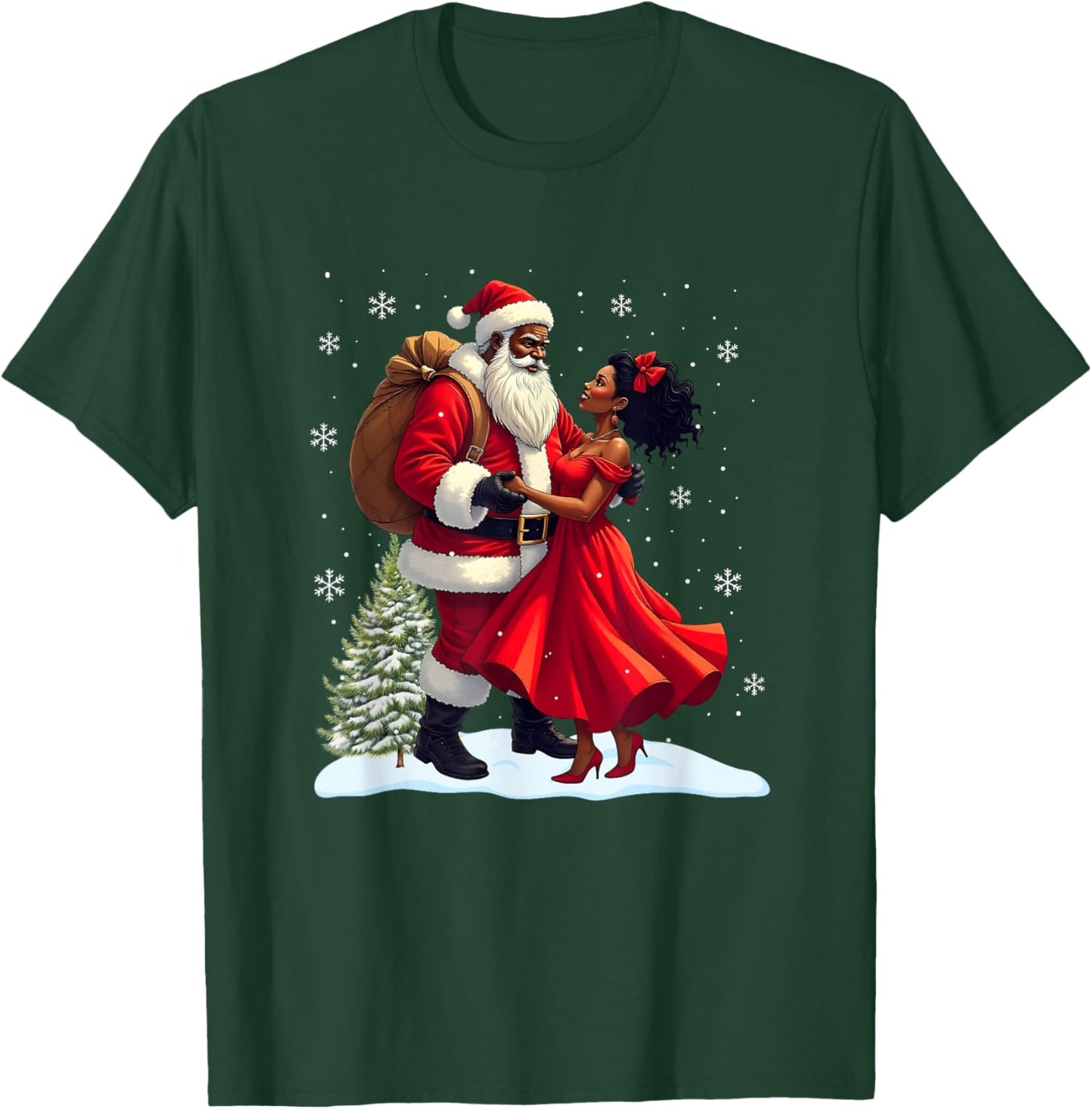 Santa Claus Couple Dancing African American Christmas T-Shirt - T-Shirt | Forest
