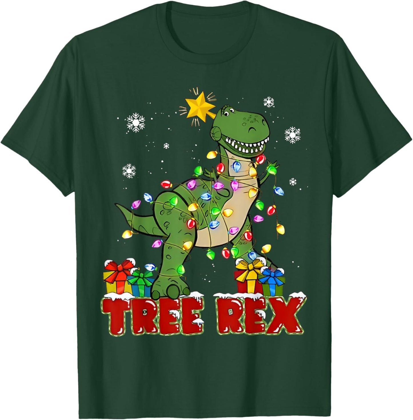 Christmas Dinosaur Tree Rex Trex Pajamas Men Boys Kids Xmas T-Shirt - T-Shirt | Forest
