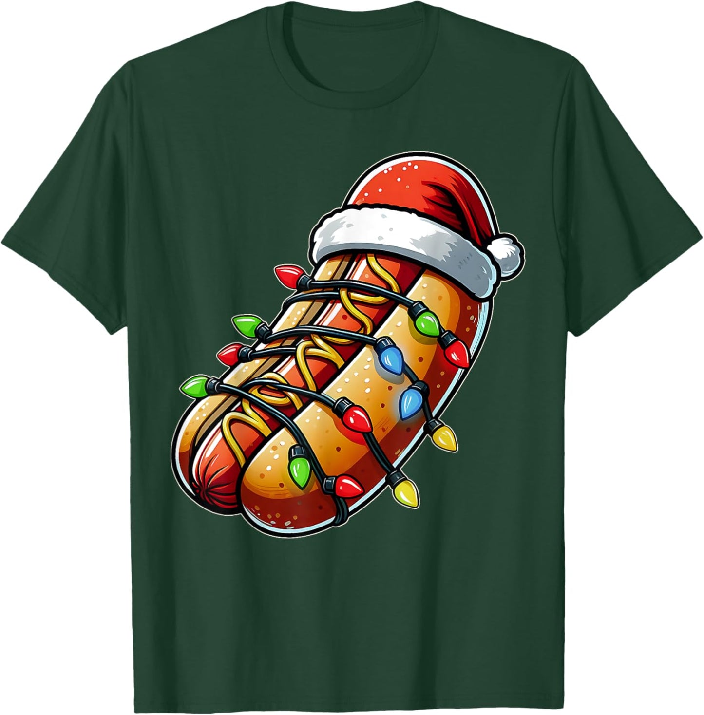 Hot Dog Christmas Hat Xmas T-Shirt - T-Shirt | Forest