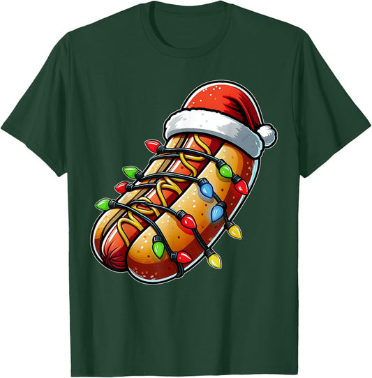 Hot Dog Christmas Hat Xmas T-Shirt - T-Shirt | Forest